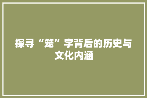 探寻“笼”字背后的历史与文化内涵
