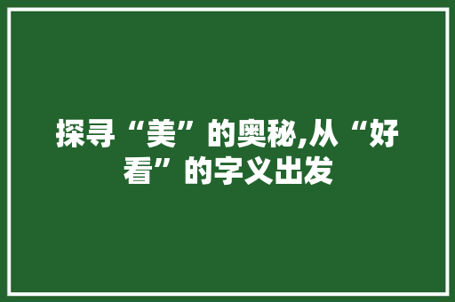 探寻“美”的奥秘,从“好看”的字义出发