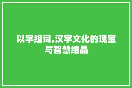 以字组词,汉字文化的瑰宝与智慧结晶 合同协议