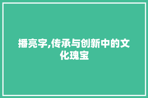 播亮字,传承与创新中的文化瑰宝