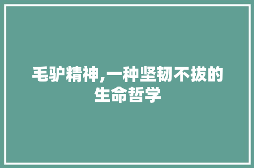 毛驴精神,一种坚韧不拔的生命哲学 合同协议
