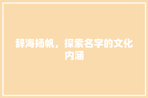 辞海扬帆，探索名字的文化内涵
