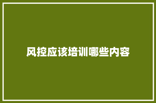 风控应该培训哪些内容