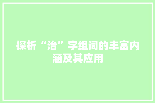 探析“治”字组词的丰富内涵及其应用