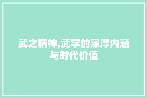 武之精神,武字的深厚内涵与时代价值