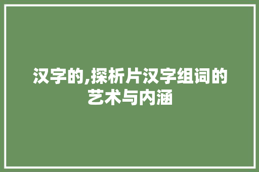 汉字的,探析片汉字组词的艺术与内涵