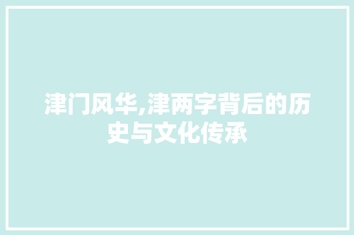 津门风华,津两字背后的历史与文化传承