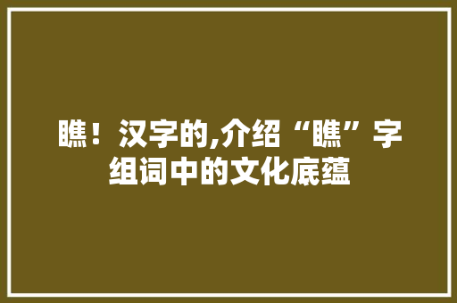 瞧！汉字的,介绍“瞧”字组词中的文化底蕴