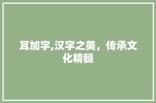 耳加字,汉字之美，传承文化精髓