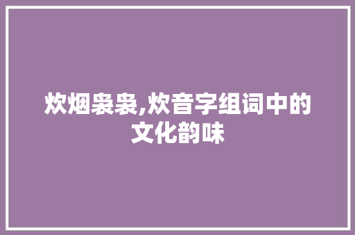 炊烟袅袅,炊音字组词中的文化韵味