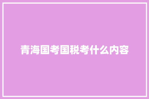 青海国考国税考什么内容