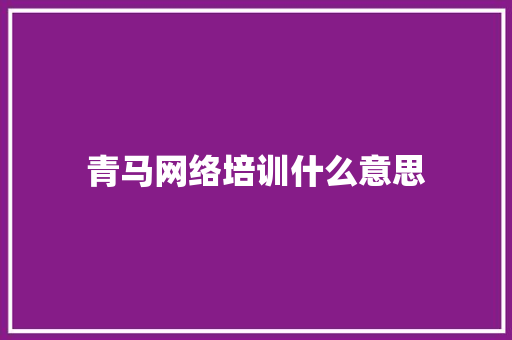 青马网络培训什么意思