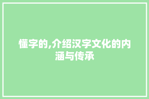 懂字的,介绍汉字文化的内涵与传承