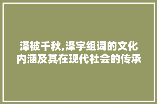 泽被千秋,泽字组词的文化内涵及其在现代社会的传承与发展