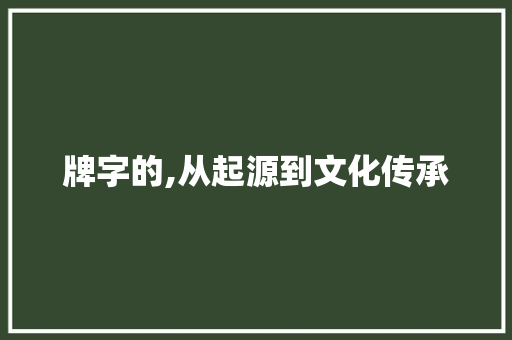 牌字的,从起源到文化传承