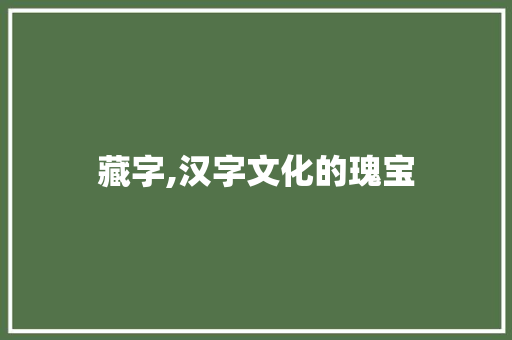 藏字,汉字文化的瑰宝