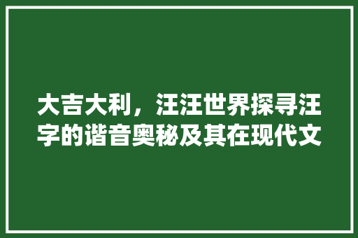 大吉大利，汪汪世界探寻汪字的谐音奥秘及其在现代文化中的传承_汪字的谐音大吉大利的意思