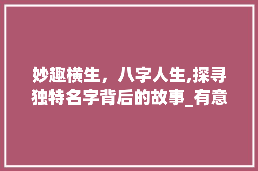 妙趣横生，八字人生,探寻独特名字背后的故事_有意思的8个字名字