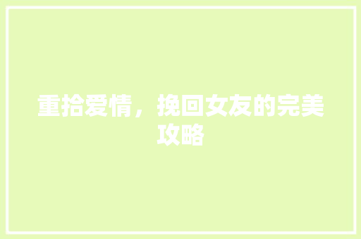 重拾爱情，挽回女友的完美攻略