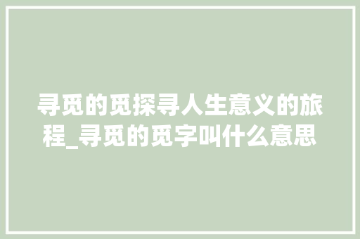 寻觅的觅探寻人生意义的旅程_寻觅的觅字叫什么意思呀