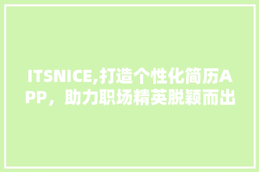 ITSNICE,打造个性化简历APP，助力职场精英脱颖而出