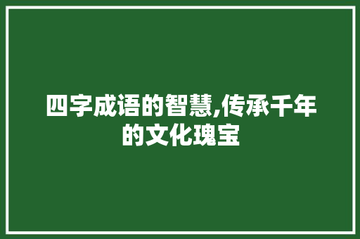 四字成语的智慧,传承千年的文化瑰宝