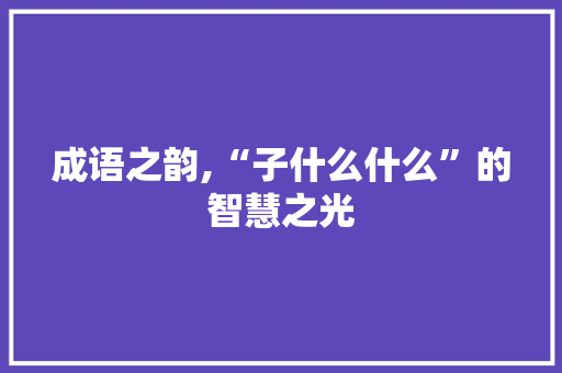 成语之韵,“子什么什么”的智慧之光
