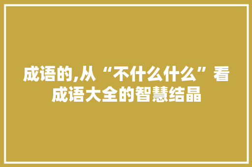 成语的,从“不什么什么”看成语大全的智慧结晶