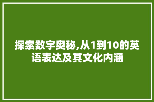 探索数字奥秘,从1到10的英语表达及其文化内涵