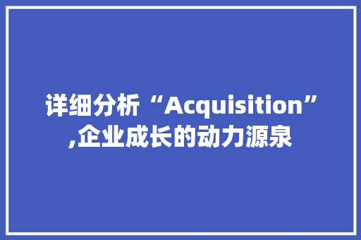 详细分析“Acquisition”,企业成长的动力源泉