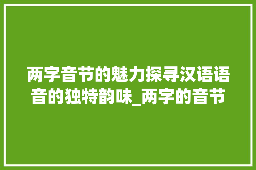 两字音节的魅力探寻汉语语音的独特韵味_两字的音节什么意思啊 范文参考