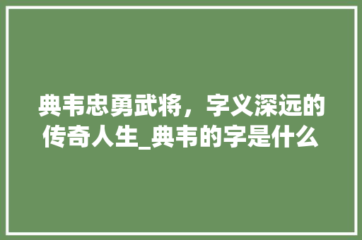 典韦忠勇武将，字义深远的传奇人生_典韦的字是什么意思