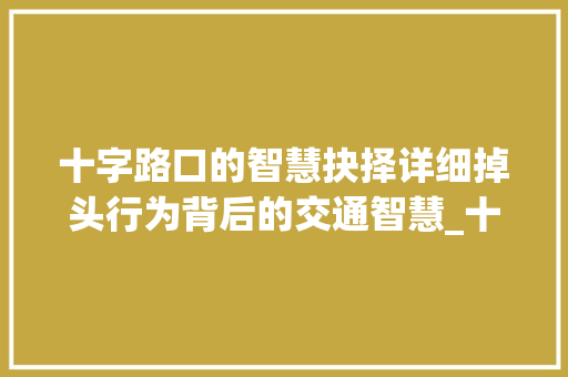 十字路口的智慧抉择详细掉头行为背后的交通智慧_十字路口掉头的意思