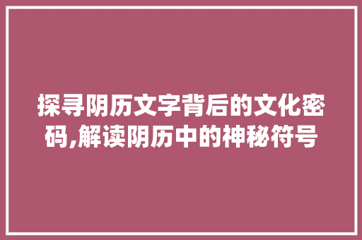 探寻阴历文字背后的文化密码,解读阴历中的神秘符号_阴历上的字都是什么意思