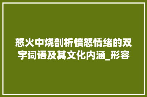 怒火中烧剖析愤怒情绪的双字词语及其文化内涵_形容生气的意思二字词语