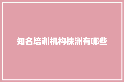 知名培训机构株洲有哪些