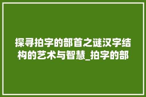 探寻拍字的部首之谜汉字结构的艺术与智慧_拍字的部首是什么意思