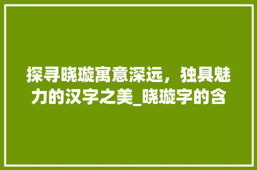 探寻晓璇寓意深远，独具魅力的汉字之美_晓璇字的含义是什么意思