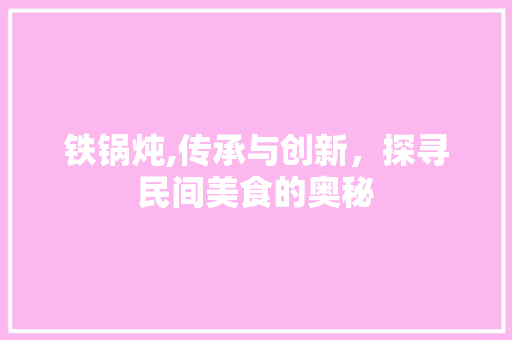 铁锅炖,传承与创新，探寻民间美食的奥秘