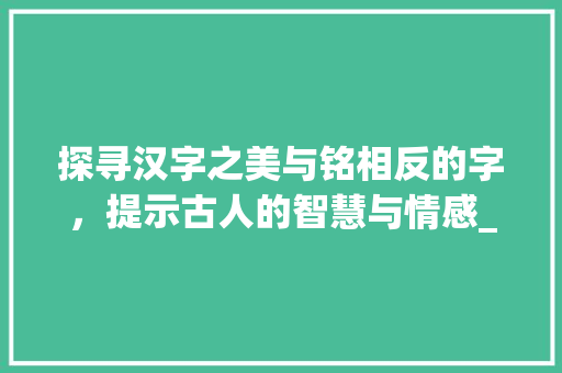 探寻汉字之美与铭相反的字，提示古人的智慧与情感_与铭相反的字是什么意思