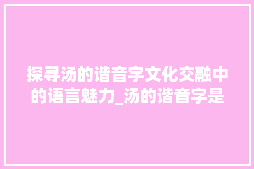 探寻汤的谐音字文化交融中的语言魅力_汤的谐音字是什么意思呀