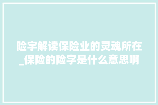 险字解读保险业的灵魂所在_保险的险字是什么意思啊