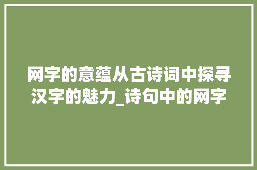 网字的意蕴从古诗词中探寻汉字的魅力_诗句中的网字是什么意思