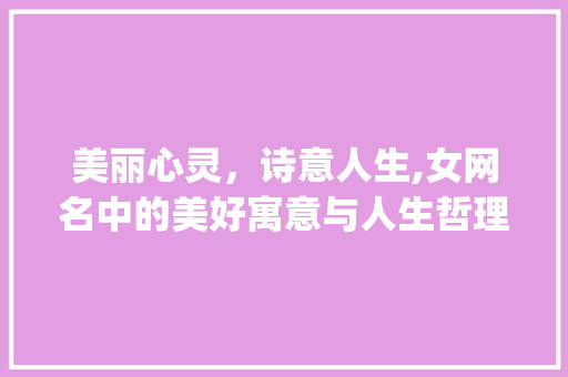 美丽心灵，诗意人生,女网名中的美好寓意与人生哲理_美好意思的字网名大全女