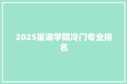 2025巢湖学院冷门专业排名