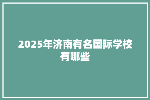 2025年济南有名国际学校有哪些