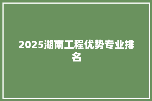2025湖南工程优势专业排名