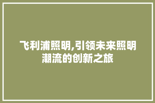 飞利浦照明,引领未来照明潮流的创新之旅