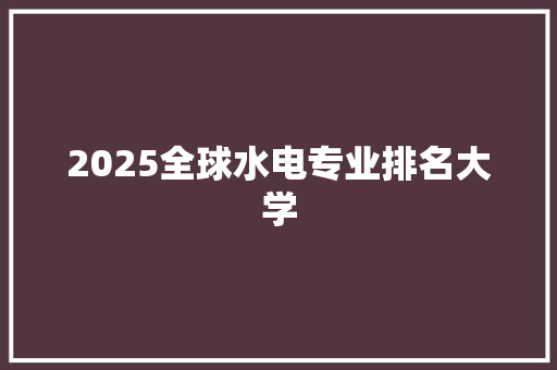2025全球水电专业排名大学