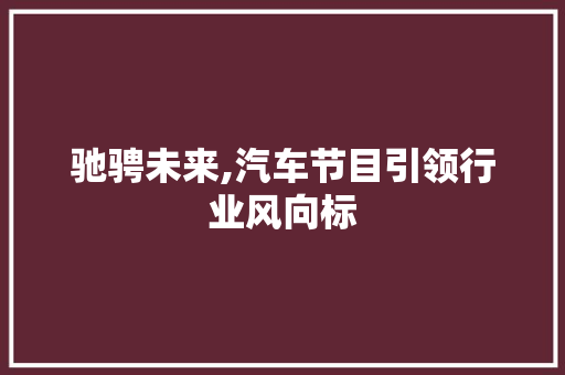 驰骋未来,汽车节目引领行业风向标